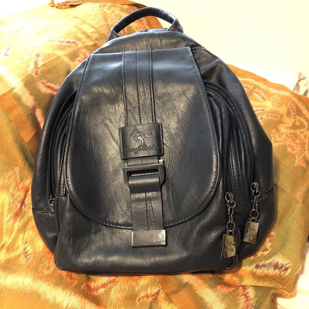 Xiangfei Daishu Blue Leather Backpack Xiangfei Daishu Navy Blue/Black Kangaroo Backpack Purse | eBay main image 2