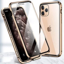 360° Full Magnetic Metal Frame Front + Back Tempered Glass Slim Phone Case Cover