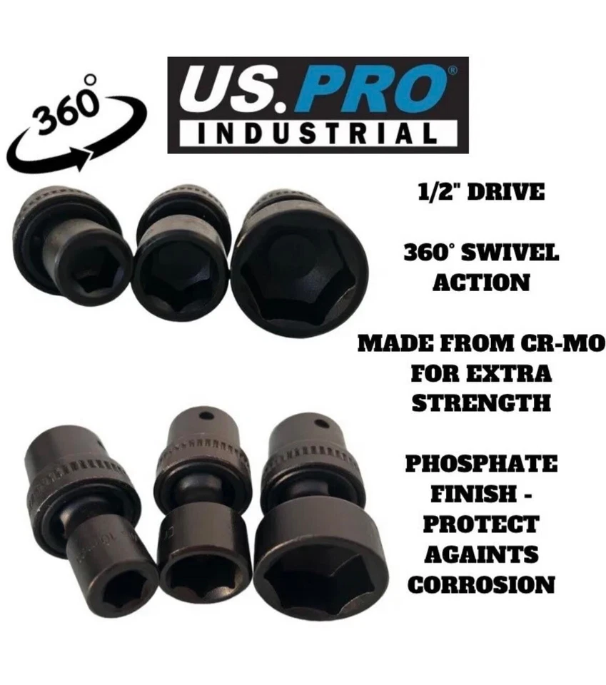 US PRO 15pc 1/2" dr 6pt Swivel Wobble Impact Shallow Socket Set 10-24mm - Image 3 of 4