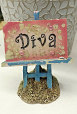 Diva Sign Decoration Small 4" for Terrarium, Etc. missing paint rhinestones 