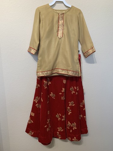 New girls lehenga choli 3pc purple red gold lehnga eid party desi 5-7yr ethnic - Picture 4 of 10