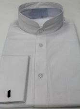 Mens White Victorian High Collar French Cuff Collarless Nehru Dress Shirt J CADO