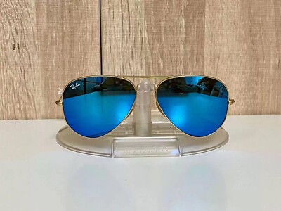 RAY-BAN RB3026 Aviator Sunglasses Gold Frame 62mm Blue Lens