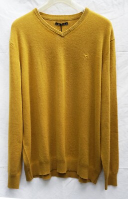 Cashmere Sweater 2XL Yellow PINX Merino V Neck Mens Mustard Warm Soft XXL