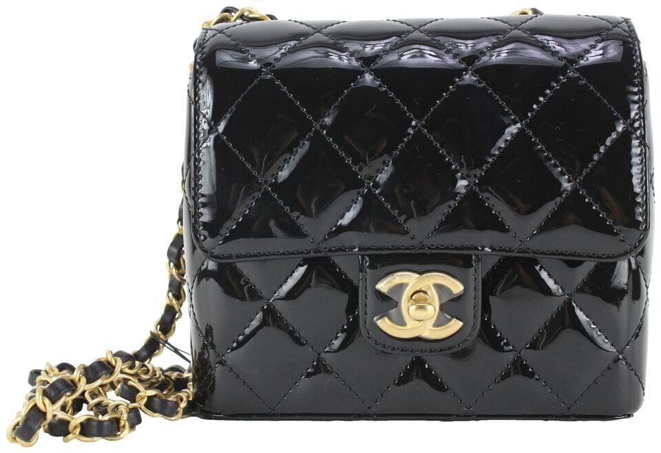 Chanel Patent Mini Square Classic Single Flap Bag - Black