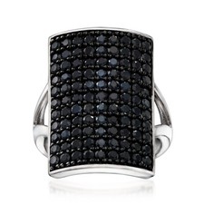 1.90 CT Pave Set Round Black Onyx Curve Rectangle Design Women's Elegant Ring