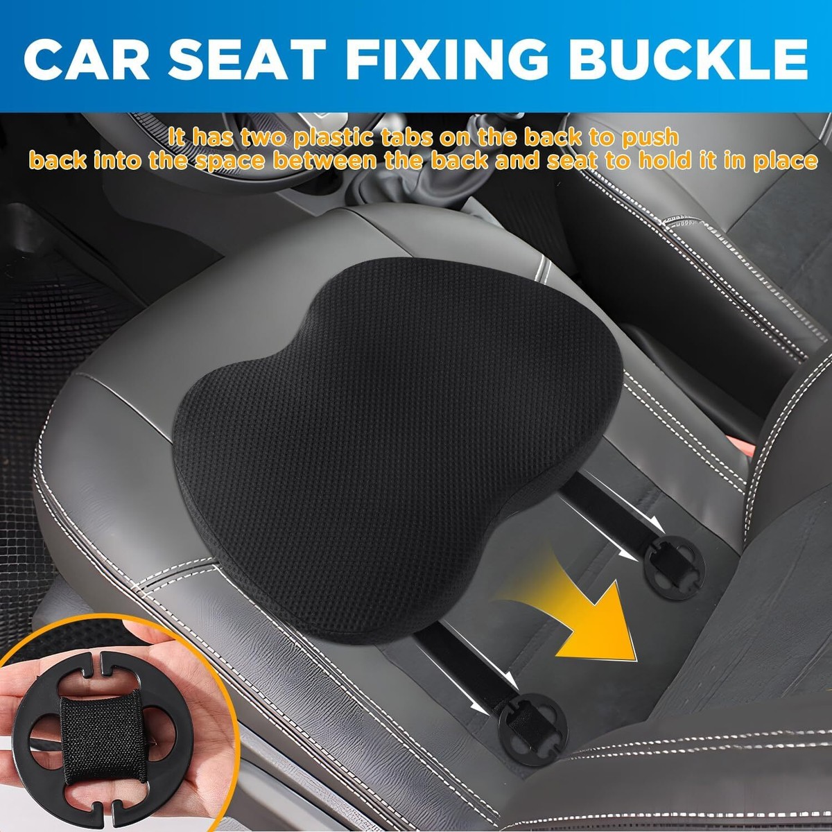 Cuscino A Cuneo In Memory Foam Per Auto E Ufficio - Traspirante, Con Fibbie, Per Schiena E Seduta, 45x33x7.6 Cm - Foto 4