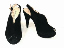 Gastone Lucioli Black Suede Peep Toe Platform Pumps Italy Size 35