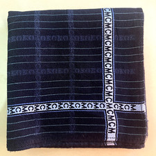 MAN HANKY CLASSIC MONOGRAM NAVY BLUE STRIPED COTTON VTG POCKET ART SQUARE18   M8