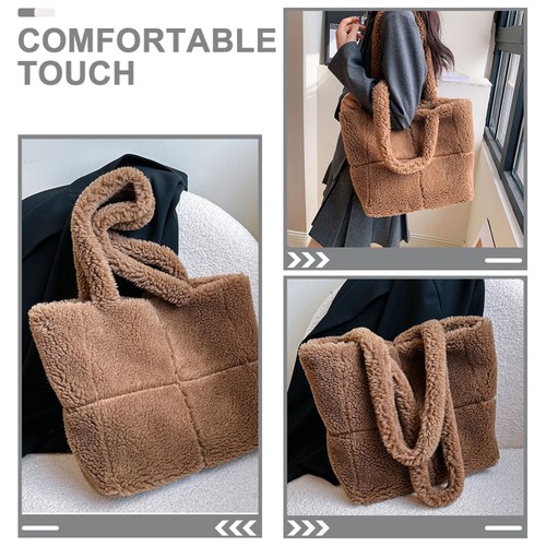 Fluffy Tote Bag Handbag Women Plush Shoulder Bag Fuzzy Plush Tote Bag Shopping - Picture 4 of 12