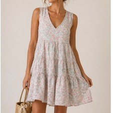 Joie Linen Floral Mini Dress Size Medium Cottage Boho Garden Party Prairie