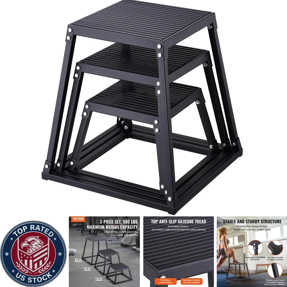 Vielseitiges plyometrisches Sprungbox-Set - 12/18/24 Zoll Stahlplattform für Home Gym - Bild 1 von 4