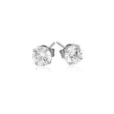 14K White Gold 5mm Round Cubic Zirconia Stud Earrings Four Prong Push Back