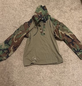 All skill no luck, Combat Shirt Men's L, Woodland Camo Hood