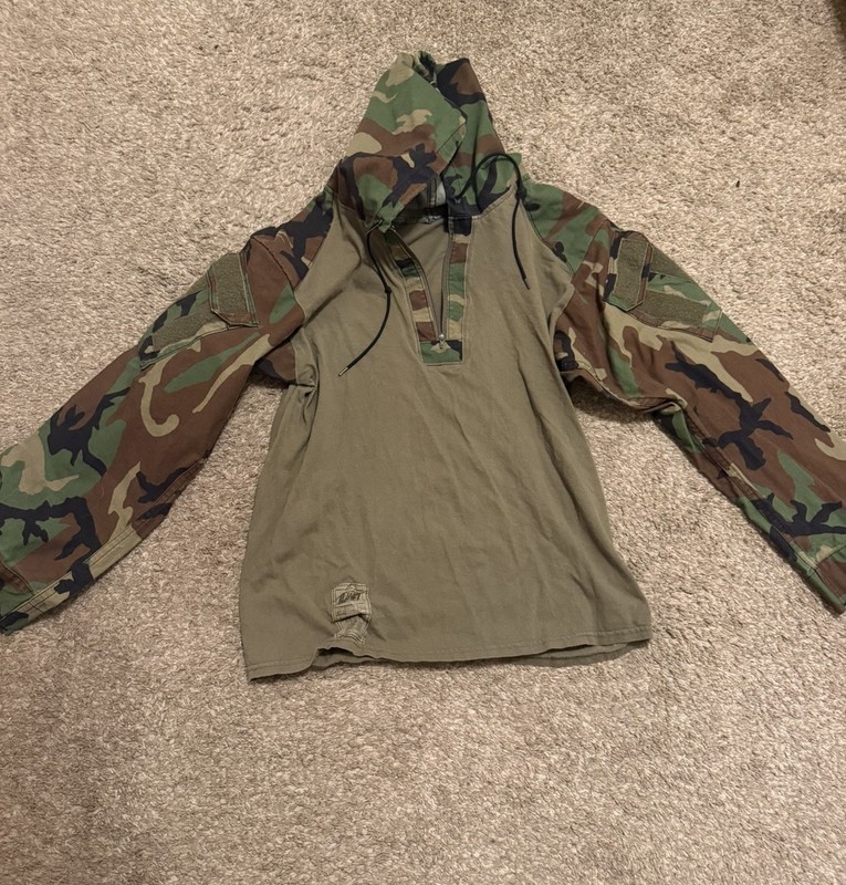 All skill no luck, Combat Shirt Men's L, Woodland Camo Hood