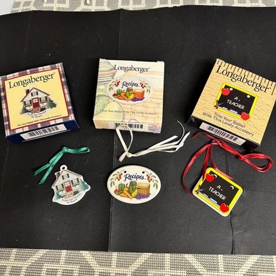 Longaberger Ceramic Tie-On Ornaments New in Box 3 Piece Vintage