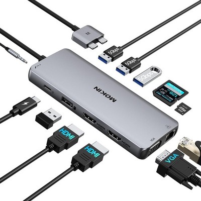 MacBook Pro Docking Station 12-in-1 USB C Adapter Dual Monitor HDMI UC3301 4USB