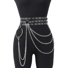 Faux Leather Chain Harness Belt Women Layered Adjustable Dress Waist Belts