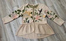 Anthropologie Moth Embroidered Beaded Floral Bird Cardigan Sweater XS 168