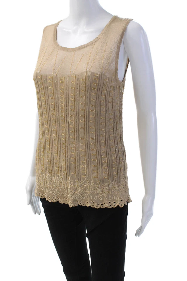Camiseta sin mangas Odille Anthropologie para mujer con cuentas beige talla mediana Foto 2 de 4