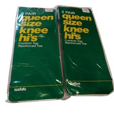 Vintage Nylon Knee High Stockings Queen Size Suntan Brown Comfort Top