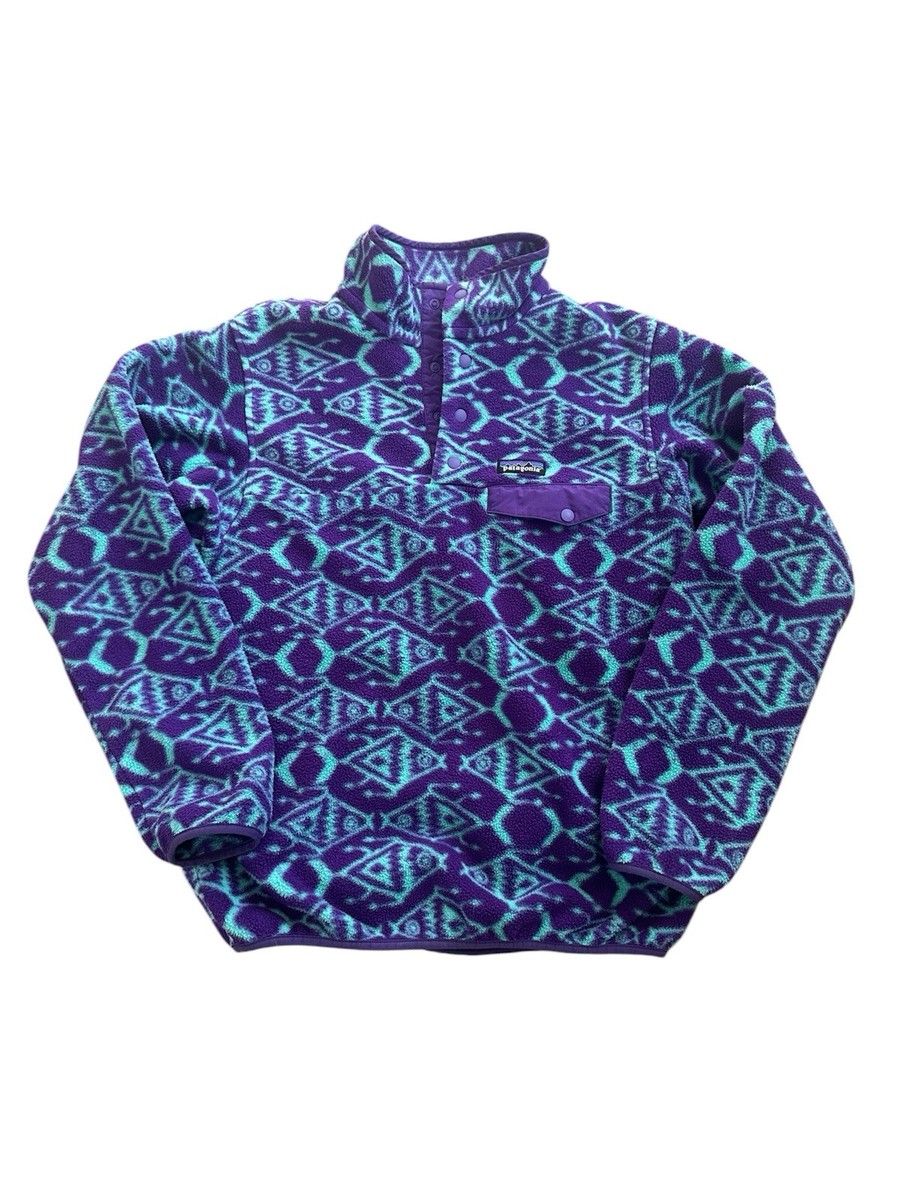 Patagonia Snap T Synchilla Ikat Fish Purple Teal Sz Medium Vintage