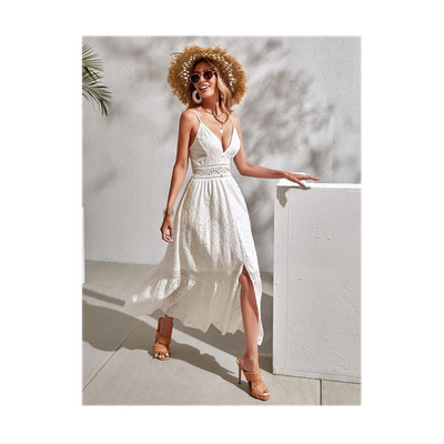 Simplee Apparel White Eyelet V-Neck Sleeveless Maxi Dress Size Medium