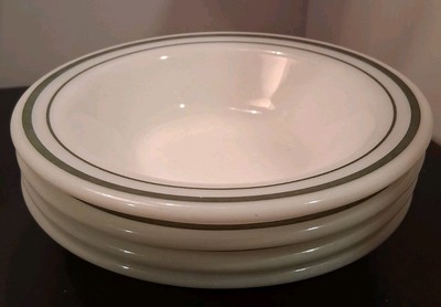 VTG PYREX Tableware Chili Soup Cereal Bowl Olive Green Bands  Set Of 4