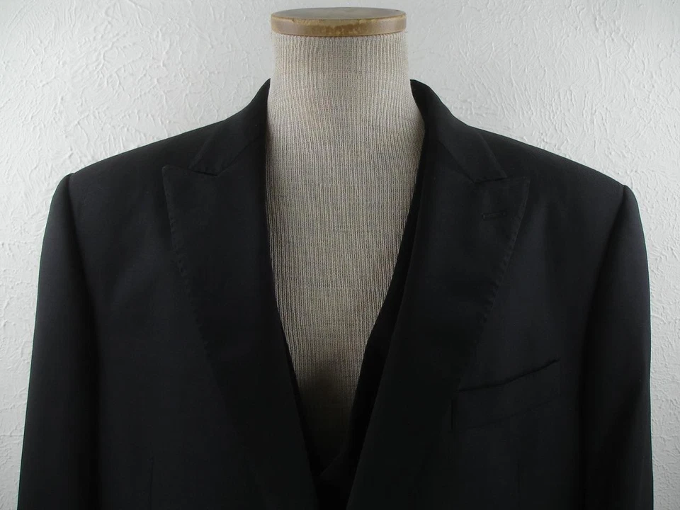 Men's 44R J. Hilburn 3-Pc Tuxedo Suit Black Vest Jacket Pants 38 X 31 Wool Satin - Image 3 of 4