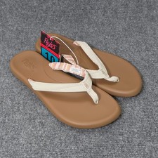 Flojos Flip Flops Women's Size 10 Floral Island Beach White Brown Sandals