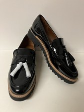 Franco Sarto Carolynn Black Patent Leather Tassel Lug Sole Loafers Women s 9M