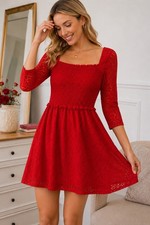 Francescas Mi Ami Red Smocked Mini Dress M NWT Western Boho Coquette Romantic