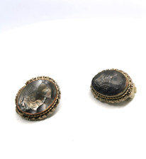 Antique Victorian 800 Silver Intaglio Cameo Mother of Pearl Clip On Earrings