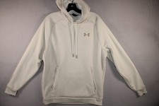 Under Armour Hoodie Men's Medium Off White Fleece Pullover Cold Gear Logo