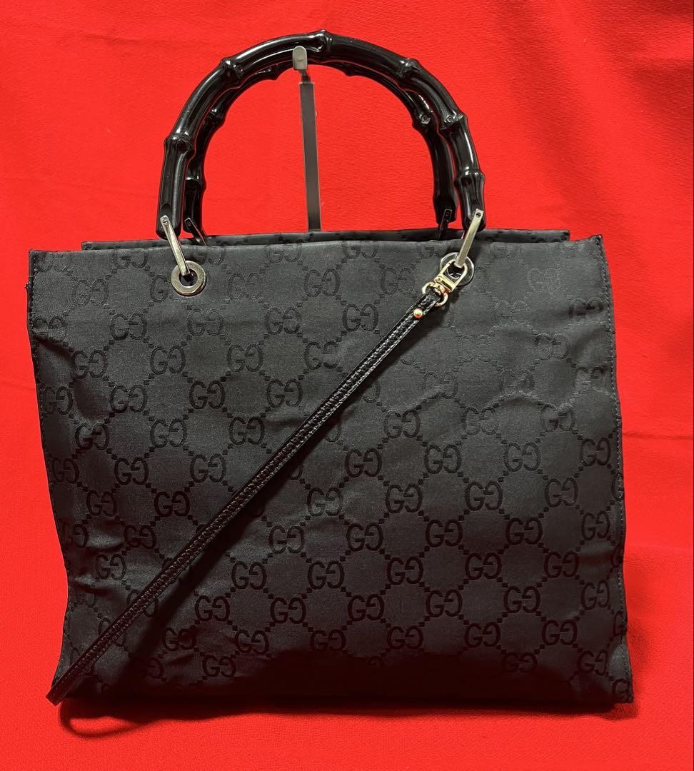 GUCCI Bamboo GG Large Black Tote Bag Spacious Authentic Luxury
