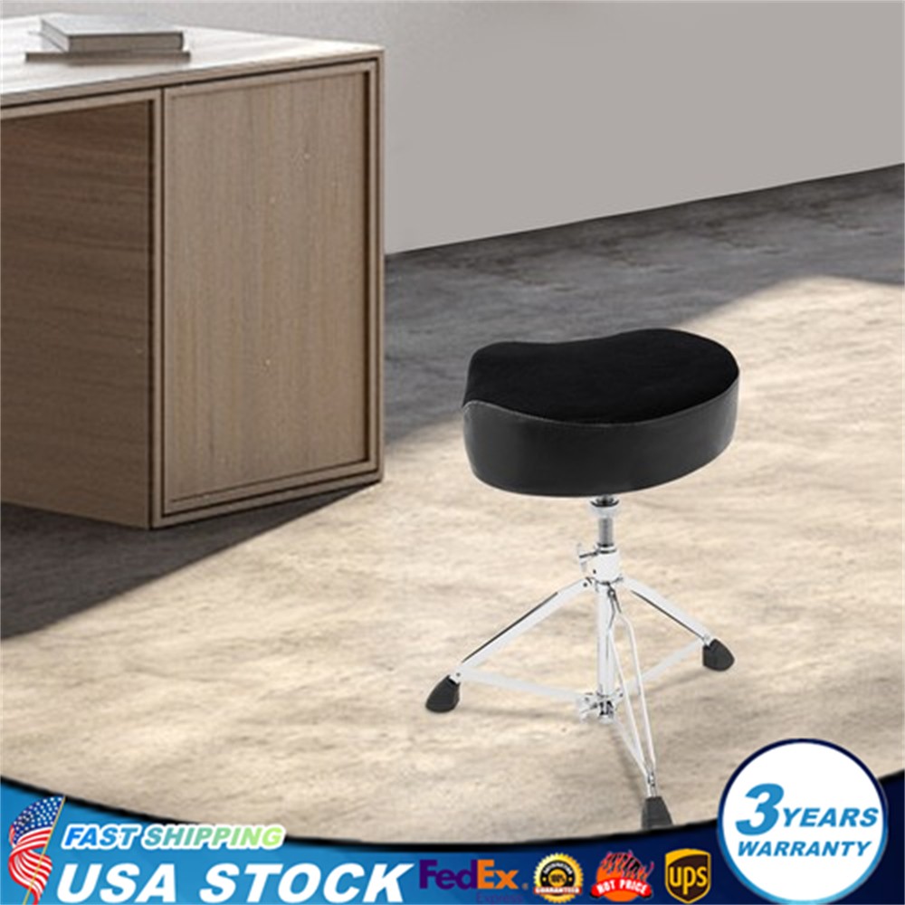 Drummers Stool Guitar Chair Drum Throne Thick Padded Seat w/ Height Adjust Black