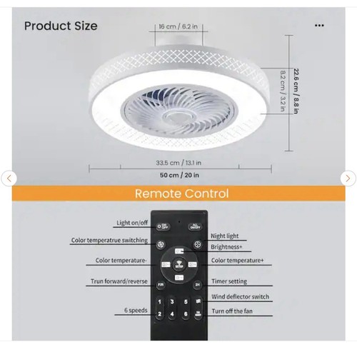 20 in. LED Indoor White Dimmable Matte Modern Cage Low Profile Flush Mount Fan - Picture 6 of 7