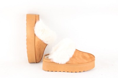 Damen Flauschige Hausschuhe Plateau Wildleder Fell Pantoffeln Winter Warm Schuhe Rutschfest