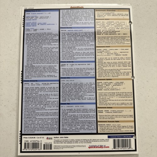 SQL Guide : QuickStudy Laminated Reference Guide by John Hales (2005 ...