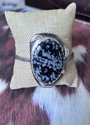 Schneeflocke Obsidian Manschette Armband Sterlingsilber Akzente Handarbeit in den USA