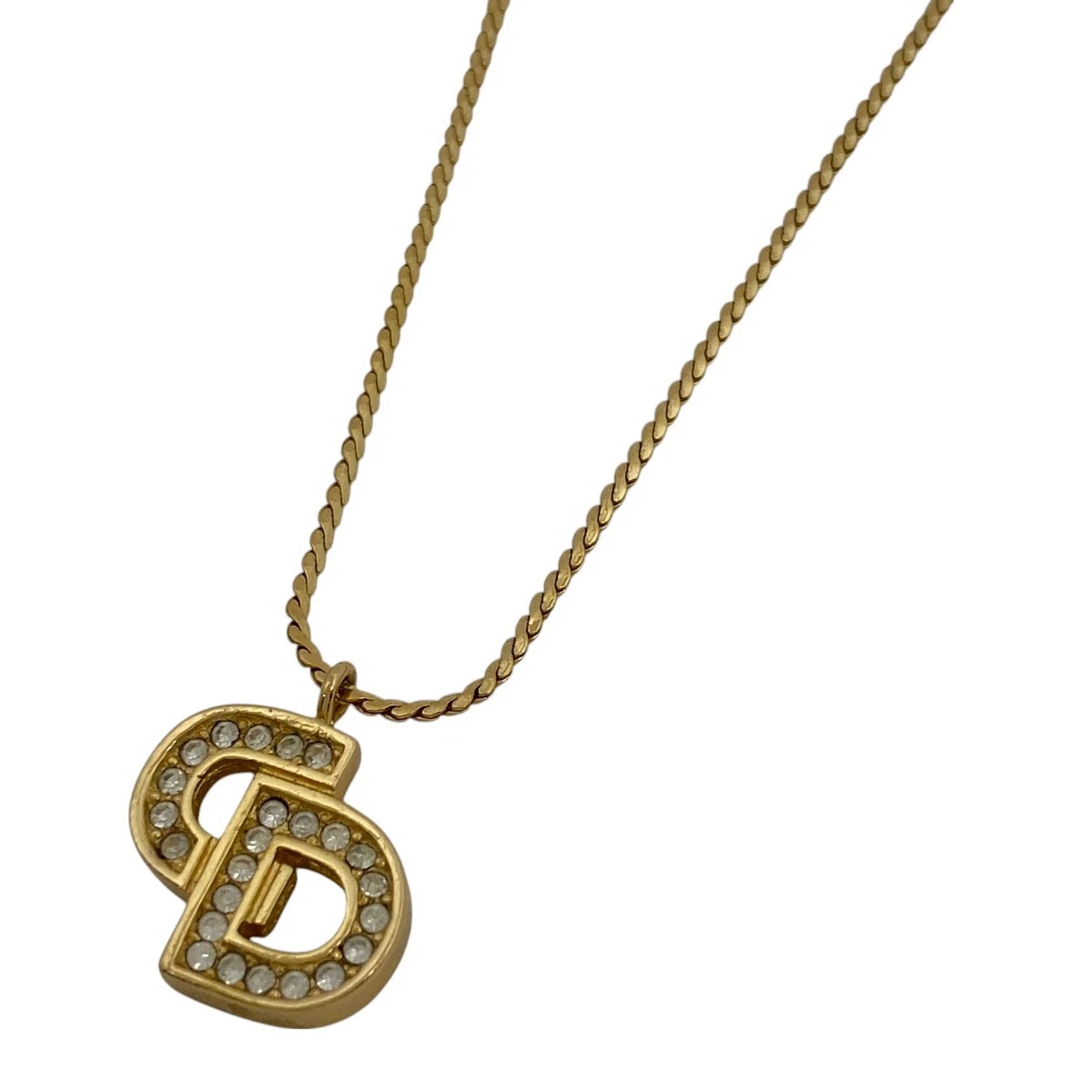 Collana Christian Dior logo strass collana CD placcato oro donna