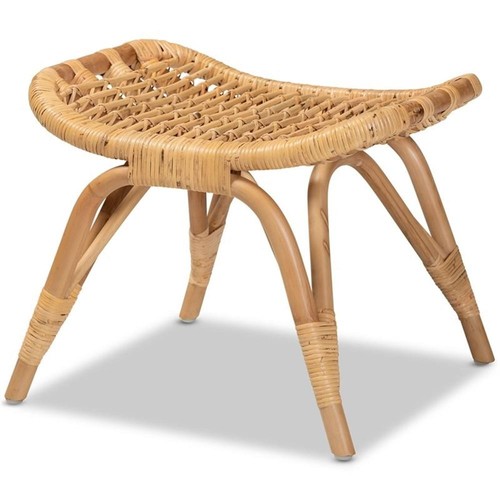 Baxton Studio Bernardo Natural Brown Rattan Ottoman - Picture 3 of 10