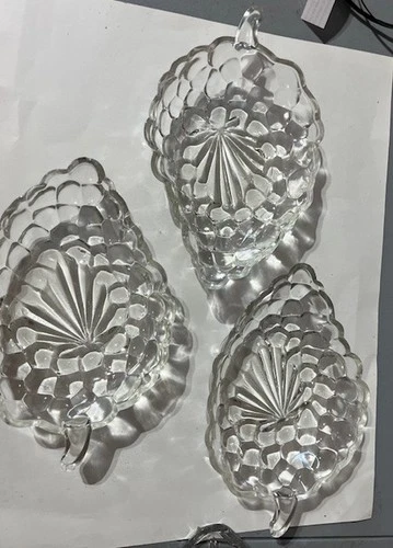 3VINTAGE Anchor Hocking Clear Glass Grape Cluster Shaped Candy Trinket Dish Bowl