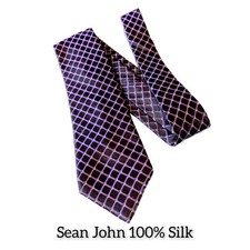 Sean John 100 Silk Men's Neck Tie Purple Black Geometric Pattern
