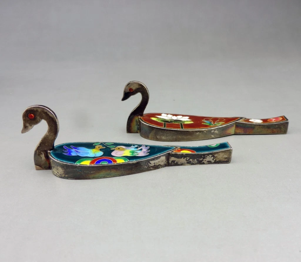 Porte-couteaux Vintage 12 Pièces Métal Argenté - Double Tête De Canard - Années 60
