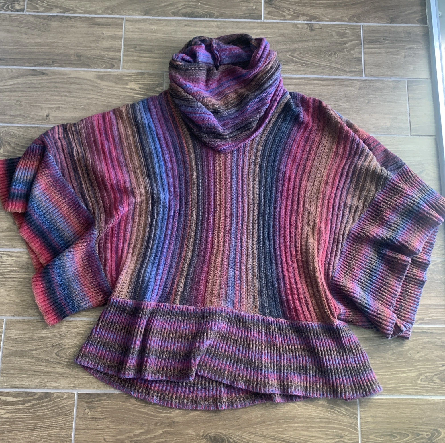 Dor Dor Couture Poncho Sweater Size XL Ruffle Dolman Sleeve Cowl Neck