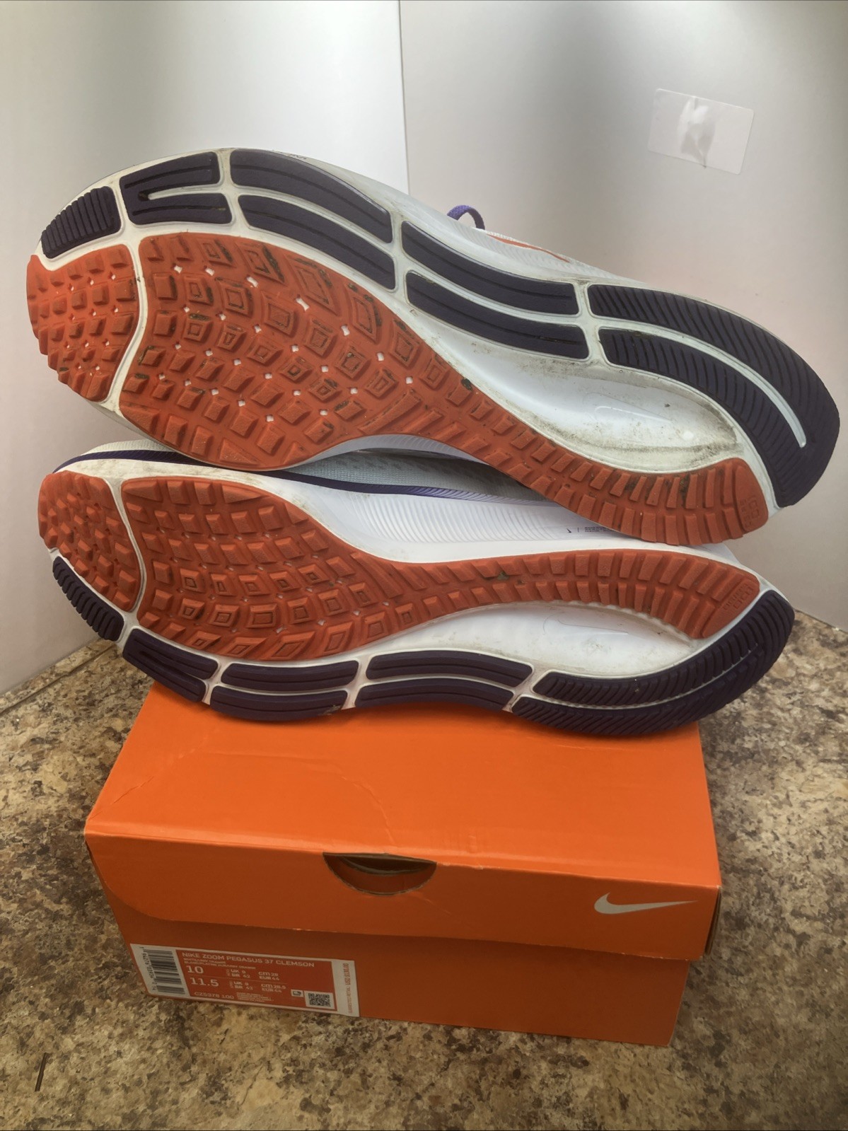 Clemson Tigers Nike Zoom Pegasus 37 Shoes Men's 10 White Purple Orange Running thumbnail 5