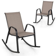 Set of 2 Metal Rocking Chair Heavy-Duty Rocker Outdoor Anti-Slip Brown Patio
