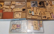 Vintage lot wood and rubber stamps lot of 80 