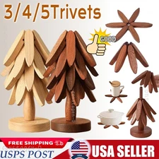 Foldable Wooden Tree Trivet for Hot Dishes/Pot/Bowl/Teapot/Hot Pot Holders USA